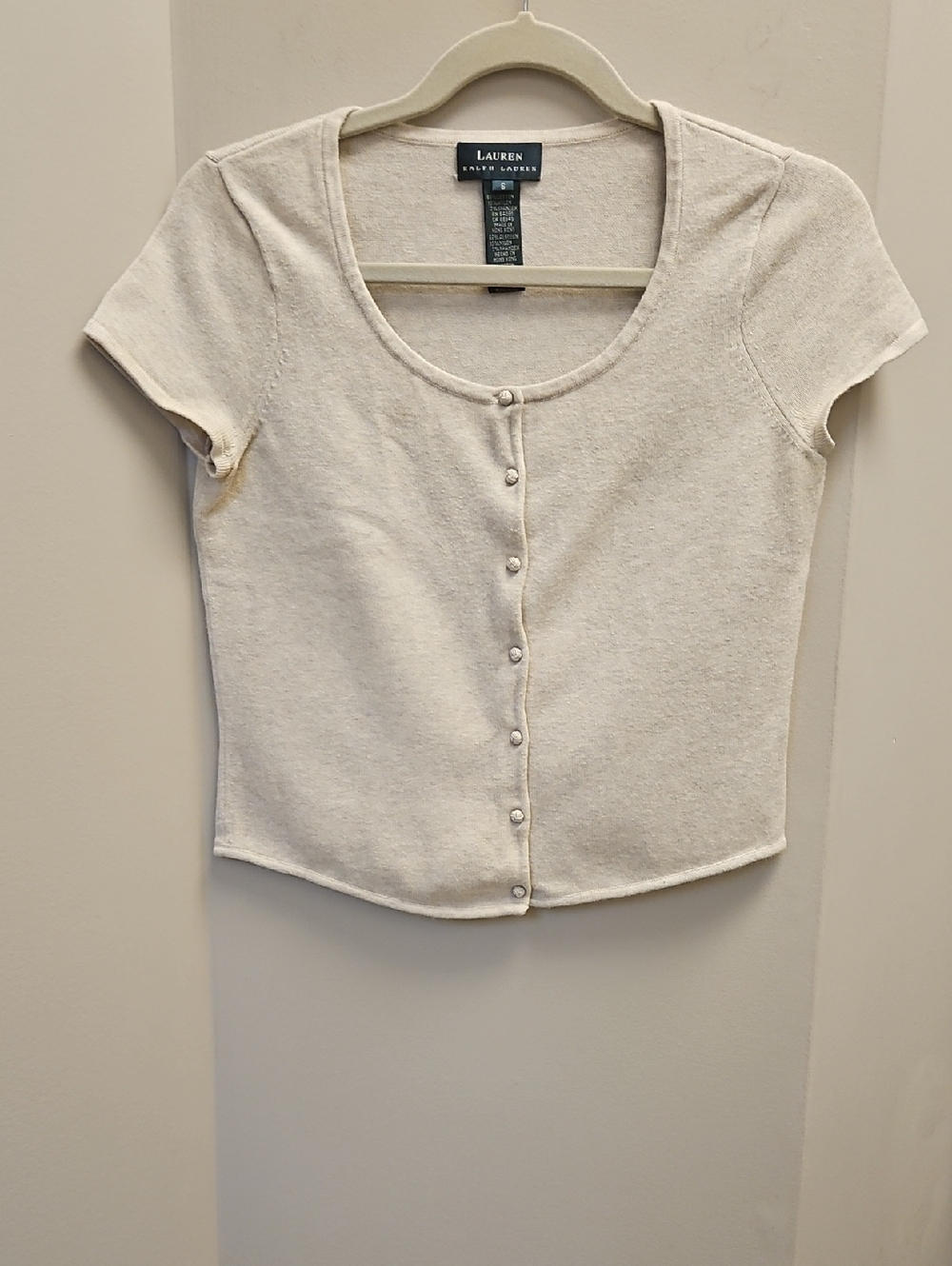 Lauren Ralph Lauren Cream Short-Sleeve Button-Front Knit Top